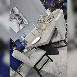 7PC Marble top Dining table set Solid wood