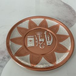 Handcrafted copper & silver-plated Shalom (Peace) wall plate
