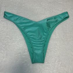 Hollister Swim Women Blue Ribbed High Cut Bikini Bottoms