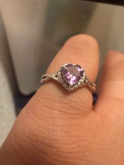 Sterling Silver 925 Heart‑Cut Amethyst Ring with CZ Halo • Lavender Gemstone • Approx Size 7