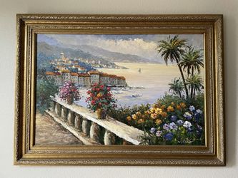 Framed Impressionist Oil Painting - Ocean Scene