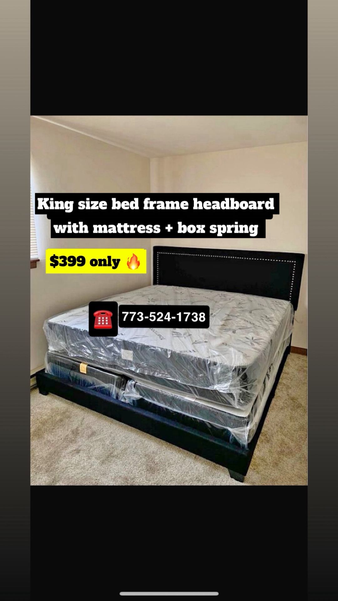 King Size Bed Frame Headboard With Mattress Set $399 Only