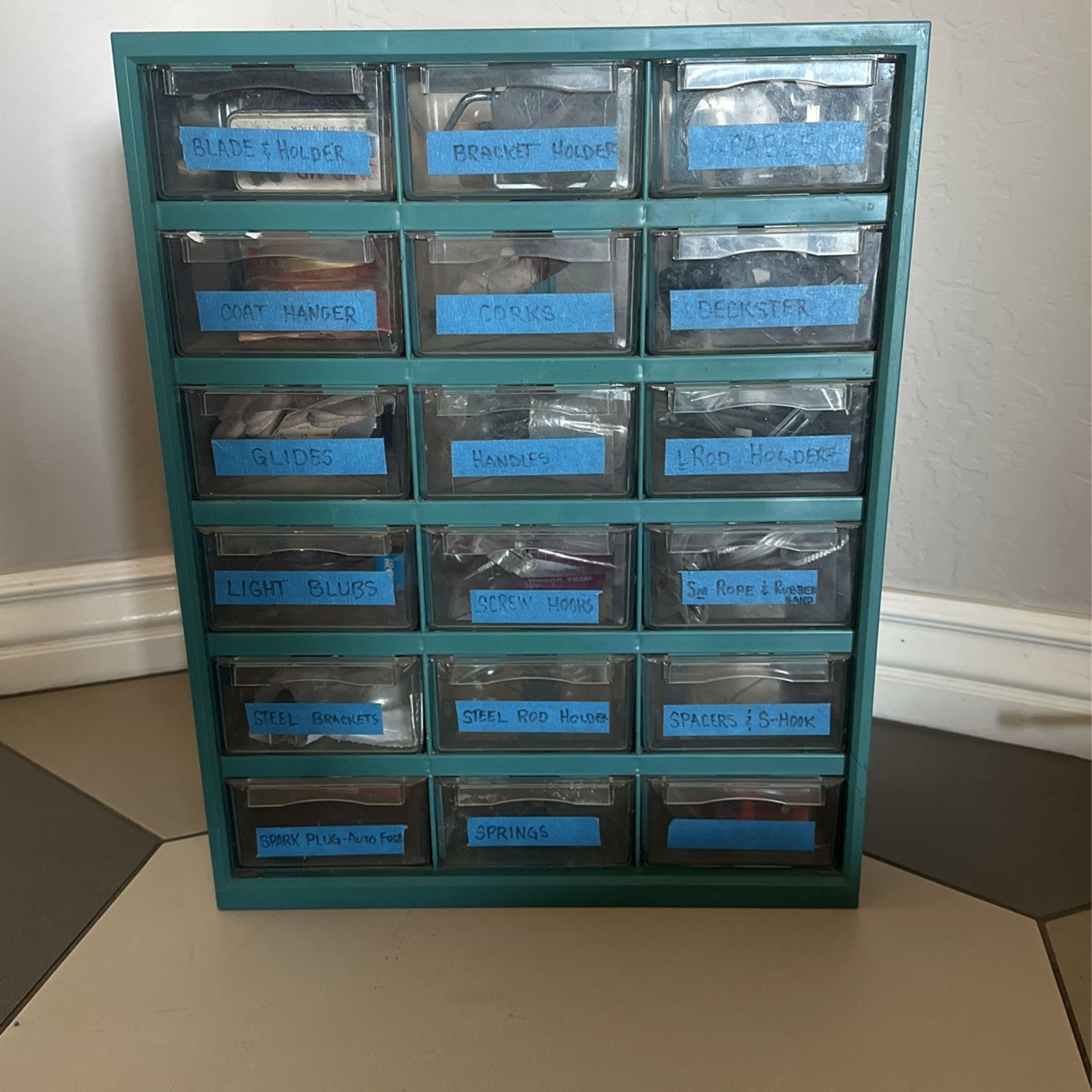 18 Drawer Blue Wall Hanging Metal Cabinet