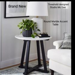 Brand New  Round Marble Accent Table White And Black - Threshold 