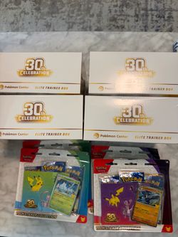 (Pending sale) Pokemon Center 30th Celebration ETB (4x) and sticker collections (4x)