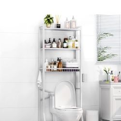 Over-The-Toilet Storage Rack, 3-Tier Bathroom Organizer Shelf Over Toilet with Shelf and Basket, Freestanding Space Saver Bathroom Shelves Above Toile
