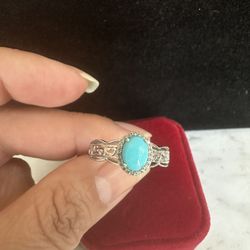 925 Sterling Silver W/ Genuine Turquoise And Genuine Topaz Ring, Size 8 , Designer Piece , Hallmarked D’Joy 925, Gorgeous Ring 