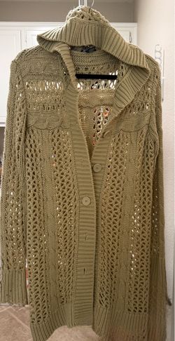 American Eagle Outfitters Hooded Open Cable Knit Cardigan