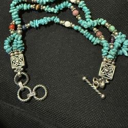 Sterling Silver Bracelet Native American Turquoise Beaded