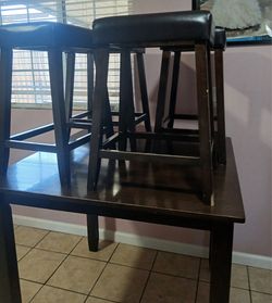 Dark Wood Bar Table with Two Stools