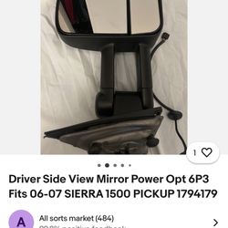 Drive Side Mirror 06-07 Sierra 1500 Pickup