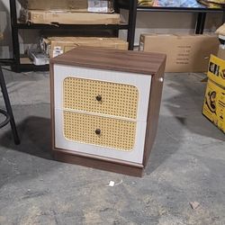 Station,Bedside Table with 2 Rattan Drawers,Boho Side Table 1 PCs $60