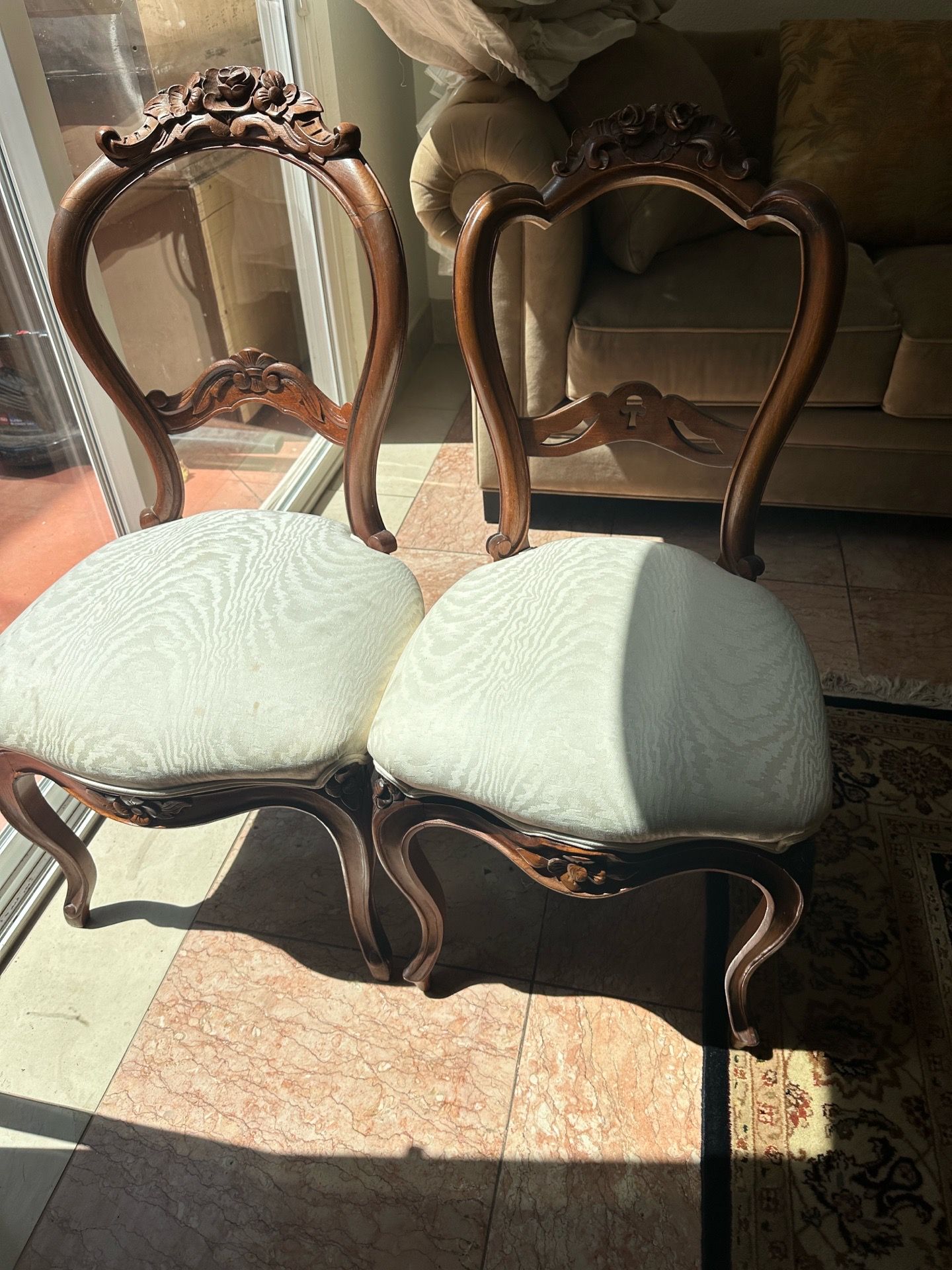 Antique Victorian Balloon Back Chairs — Pair