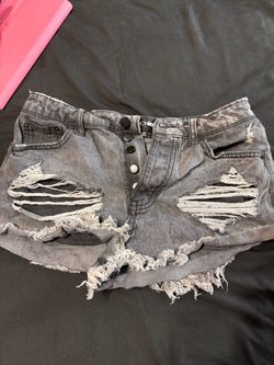 Distressed Gray Denim Jean Shorts