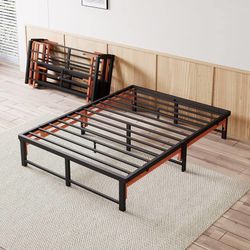 Twin XL Size Folding Bed Frame, Quad-Fold, Tool-Free Assembly 12 Inch Metal Platform, Foldable Design for Easy Storage, Heavy-Duty Steel Construction,