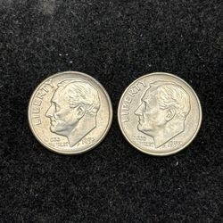 Pair 1952 & 1952-D Roosevelt Silver Dimes -- NICE UNCIRCULATED COINS!