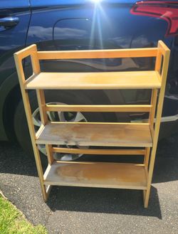 3 tier wood shelf, foldable , 37H x 28w x 11