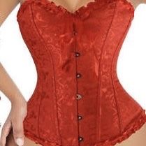 RED SMALL Lace Up Boned Overbust Corset Bustier Lingerie Satin Floral Bustier Bodyshaper