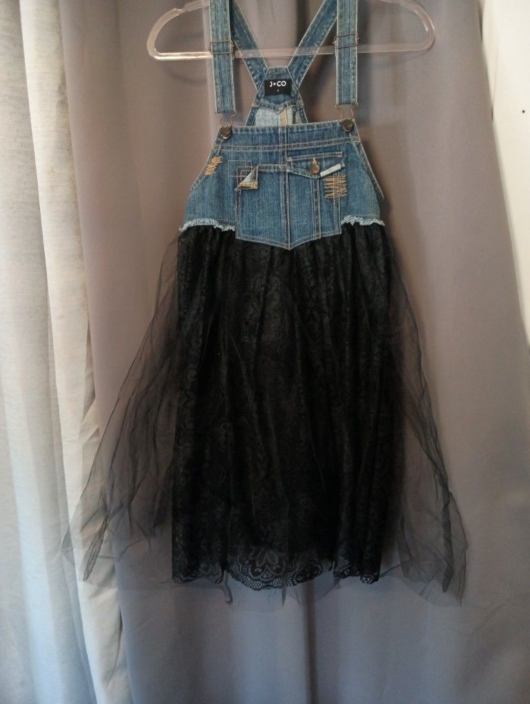 Ladies Jean Lace Ruffled Overall Dress