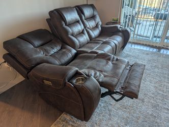 Canyon Walnut Power Headrest Reclining Sofa (Over $1000 Off Retail)
