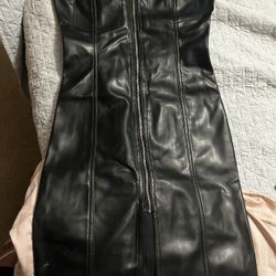 Black Faux Leather Party Dress 