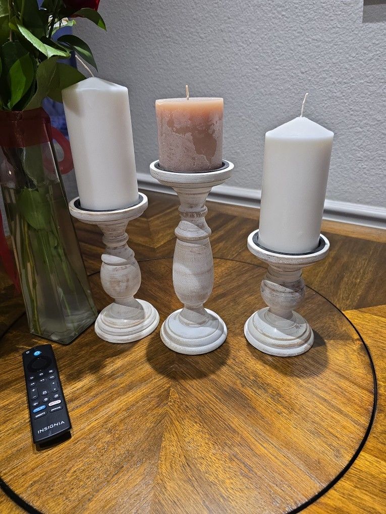 White Washed Candle Pillars 3 Sizes