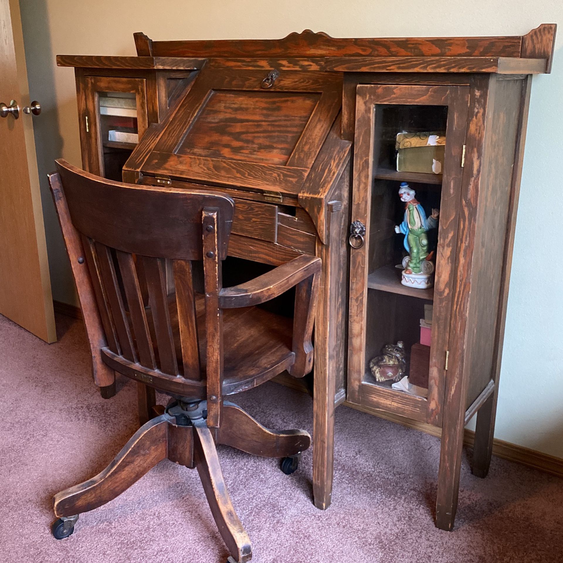 1937 Antique Secretary Desk And Swivel Chair