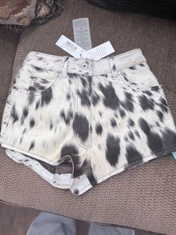 Cowhide Print High-Waist Shorts with Tags