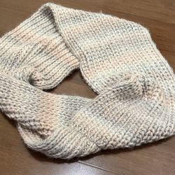 Cozy Knit Infinity Scarf in Cream and Pink