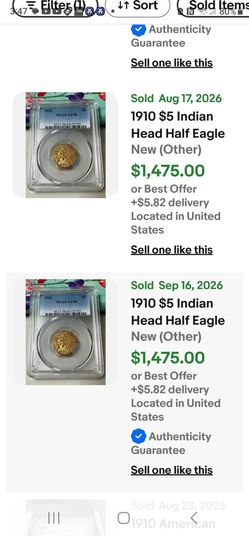 Gold five dollar Indian pcgs au58