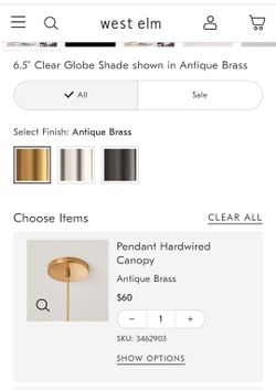 West Elm Antique Brass Pendant Light Fixture