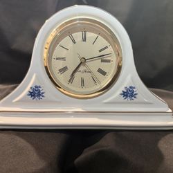  Seth Thomas  “Ashleigh” Ceramic Mantel Clock White & Blue Floral Design 