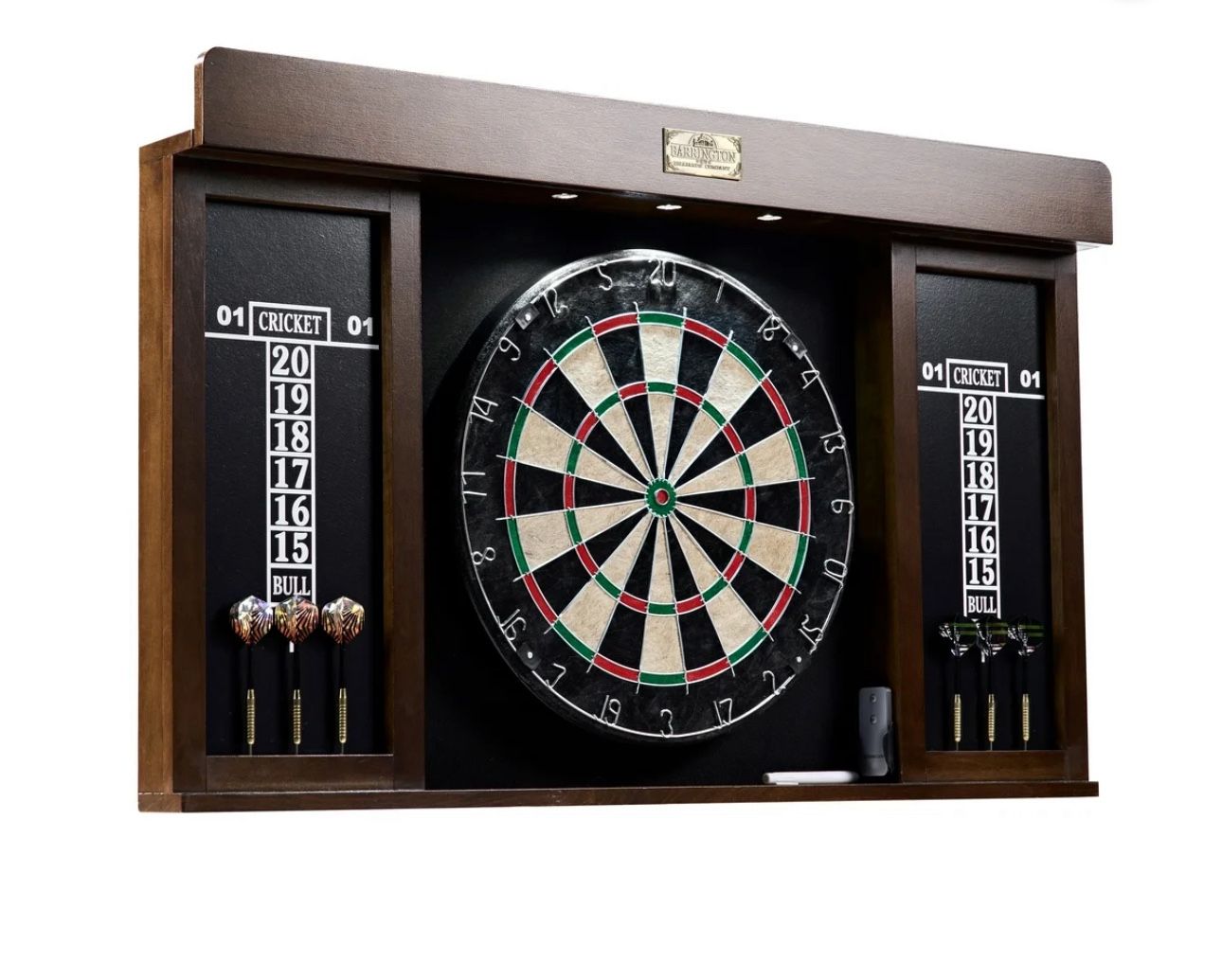 Bristle Dartboard Cabinet Set, LED Lights, Official Size Dart Board, by Barrington Billiards
