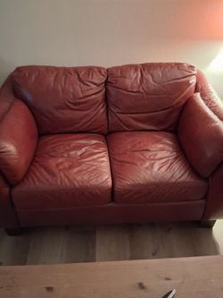 Burgundy leather sofa lounger and chair with ottoman