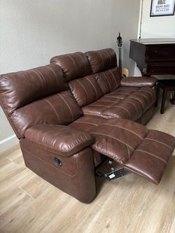 Ashley Furniture Risque Reclining Sofa & Loveseat | Brown Leather