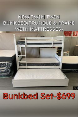 New Twin Twin Bunkbed( Trundle & Frame With Mattresses)