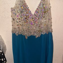 2XL teal hand beaded dress