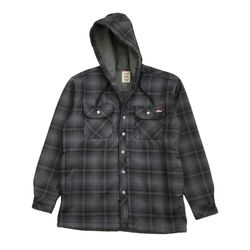 DICKIES PLAID JACKET MEDIUM M MENS GRAY HOODIE BOMBER FLEECE LINED SNAP FLANNEL