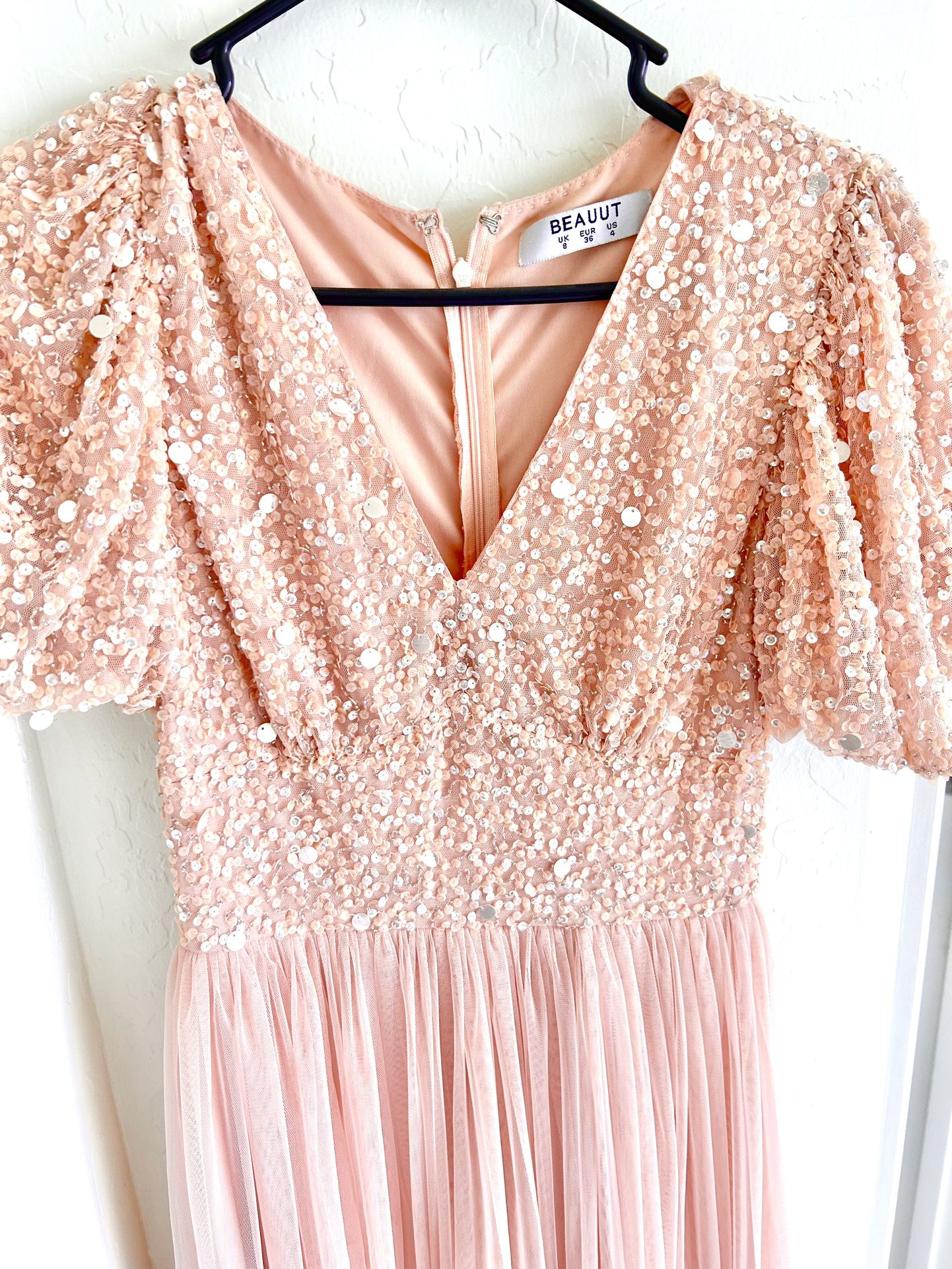 Beauut Bridesmaid sequin embellished maxi dress with tulle skirt in Blush pink