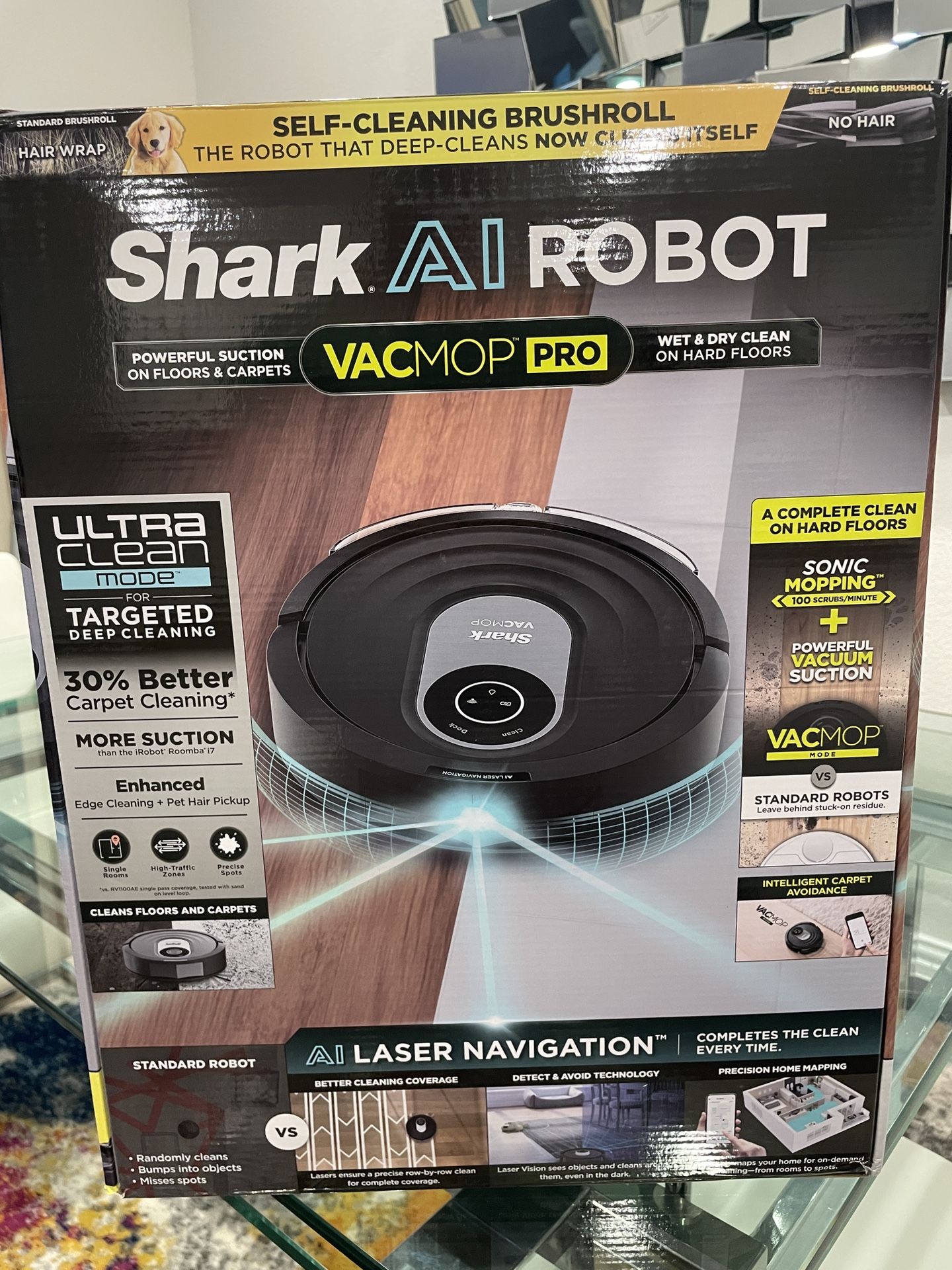 Shark AI Robot Vacuum & Mop with Self-Cleaning Brushroll for Floors, Carpet Black/Silver (RV2001WD)
