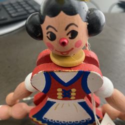 Austria Made. Wooden Pull String Doll. 