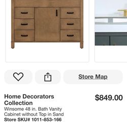 48 in. Bath Vanity Cabinet without Top in Sand