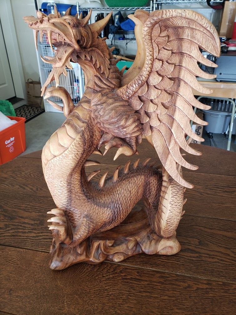 Large Hand Carved Wooden Dragon