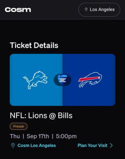Cosm: Lions @ Bills - September 17, 2026 - Two Tix