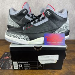 NEW Air Jordan 3 Black Cement 2001 Size 13 136064-001 Vintage Men’s Shoes OG Rare