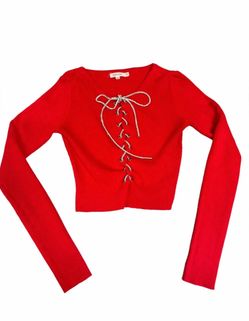 Red Ribbed Lace-Up Crop Top