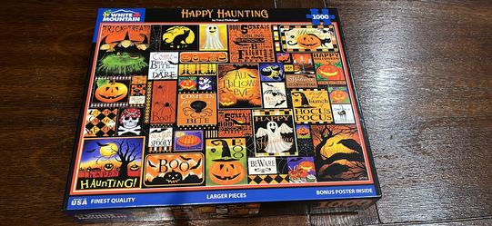 Happy Haunting White Mountain Halloween spooky 1,000 piece jigsaw puzzle - larger pieces - made USA