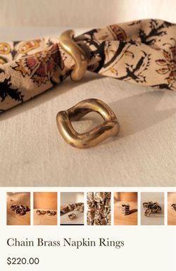 SET OF 6 VINTAGE SCULPTURAL BRASS NAPKIN RINGS