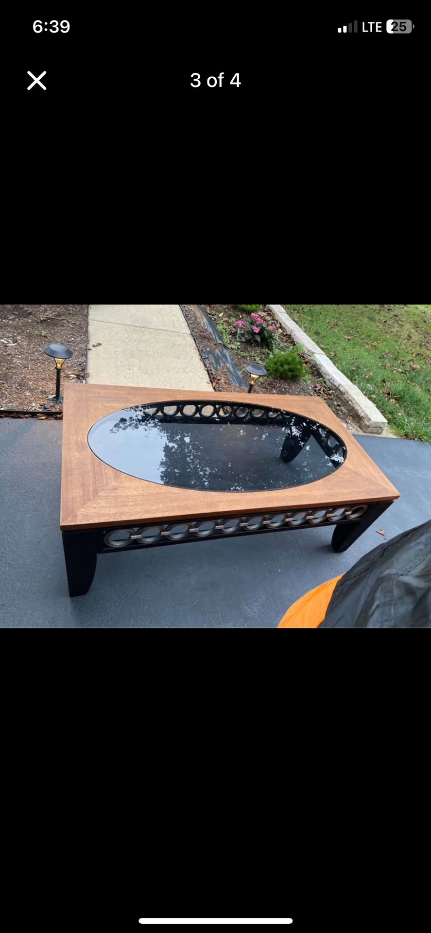 Newly Refinished Solid Wood, Glass Center Coffee Table 