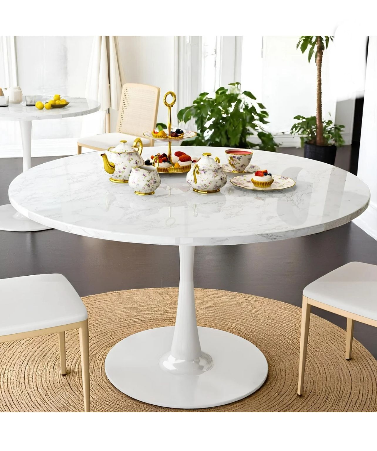 Round Dining Table, 42 inch Round Artificial Marble Dining Table, Round Pedestal Table for Mid-Century End Table Coffee Office Living Room Table, New